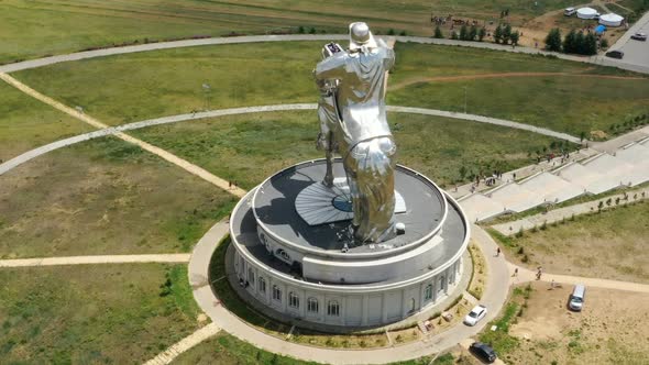 Aerial Around View of Genghis Khan Statue