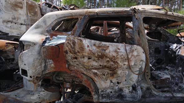 Shot and Burned Cars After the Fighting in the City of Irpin Ukraine