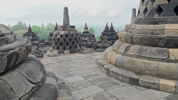 Gimbal Shot of Borobudur, the World's Largest Buddhist Temple, in Central Java, Indonesia