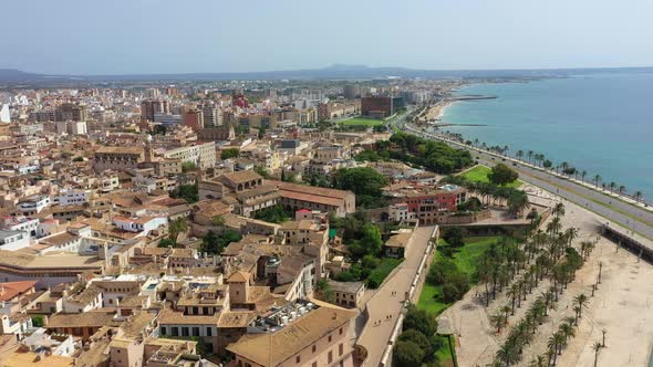 Aerial Drone Video Footage of Old Town In Palma Mallorca