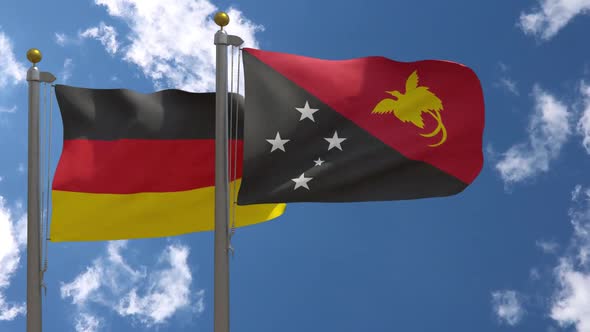 Germany Flag Vs Papua New Guinea On Flagpole