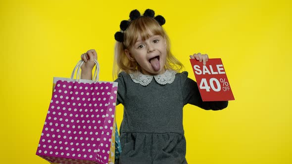 Pupil Girl with Shopping Bags Showing Up To 40 Percent Off Banner Text Advertisement. Holiday Sale