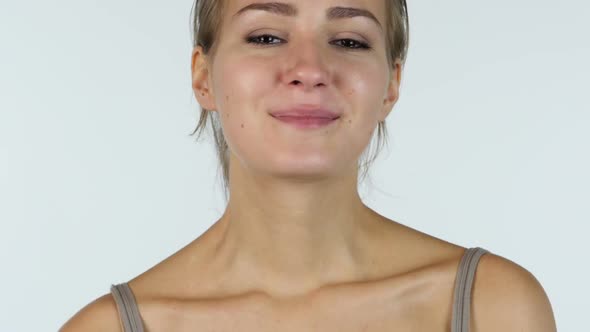 Yawning, Close up of Tired Girl, White Background