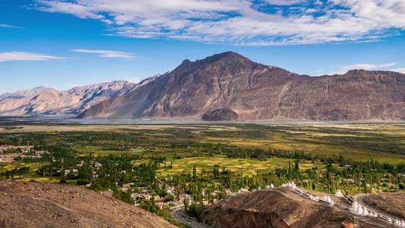 4K Timelapse of rolling cloud over Nubra Valley in Himalayas, Ladakh, India