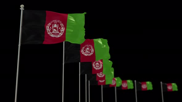 Afghanistan  Row Of Flags Animation Include Alpha Channel