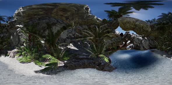 VR 360 Cave Paradise Blue Sea and Sky. Paradise on Beach Tropical Island alt