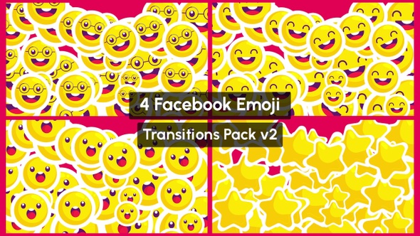Facebook Reaction Emoji Transitions Pack v2 with Alpha - 4 Clips
