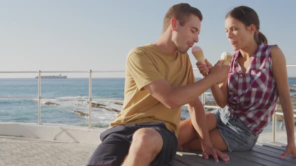 Young adult couple relaxing at the seaside