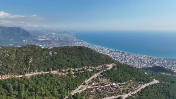 View of the city of Alanya aerial view 4 K