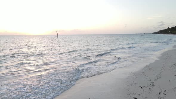 Aerial View of a Boat in the Ocean Near the Coast of Zanzibar Tanzania