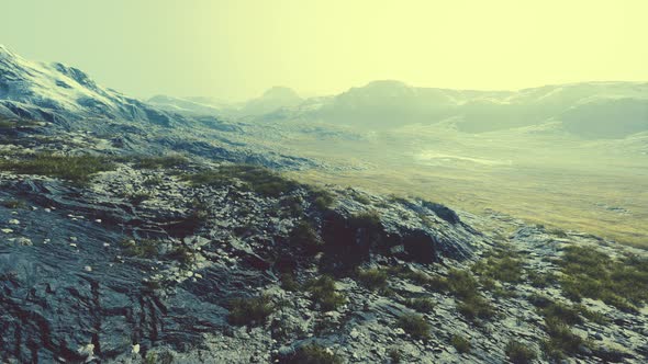 Landscape of Mountains with Dry Grass in Summer Season