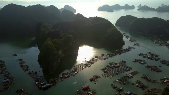 Wonderful Aerial View Floating Village Under Morning Sunlight