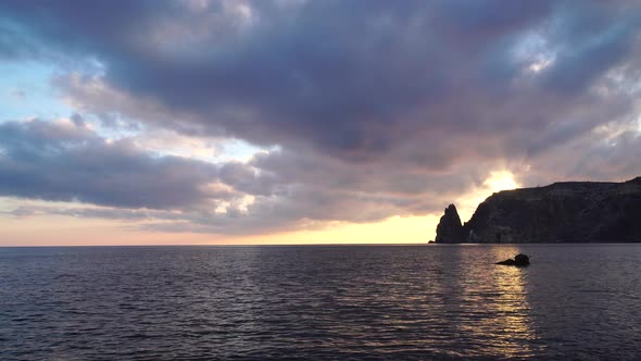 Aerial Panoramic View of Beautiful Sunset Above Sea