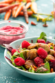 Healthy Falafel with Salad and Fresh Fruits in Colorful Bowl - PhotoDune Item for Sale