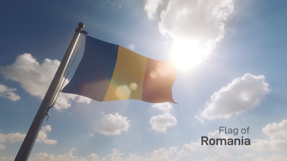 Romania Flag on a Flagpole V2