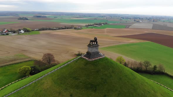 Aerial view of a memorial monument, Waterloo, Brussel, Belgium.