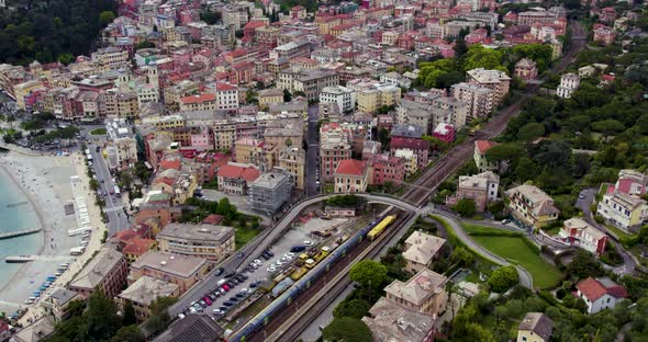 Santa Margherita Ligure City and Railway Traffic, Aerial Drone View