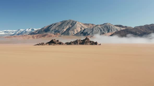 Cinematic White Fog Is Creeping By the Desert Surface. Winter in the Desert Park