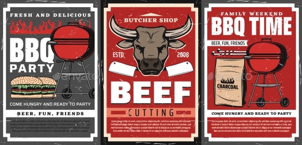 Barbecue Grill and Meat Food, Posters of Bbq Party