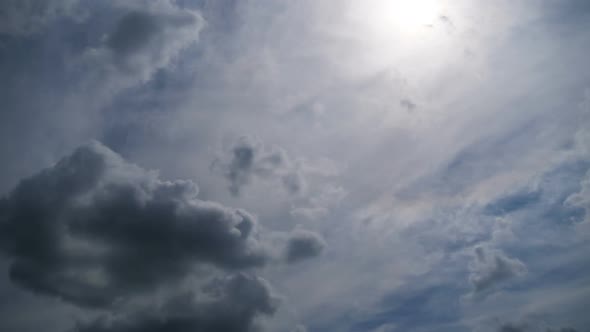 Clouds Move Smoothly in the Blue Sky on Background of Sun. Timelapse