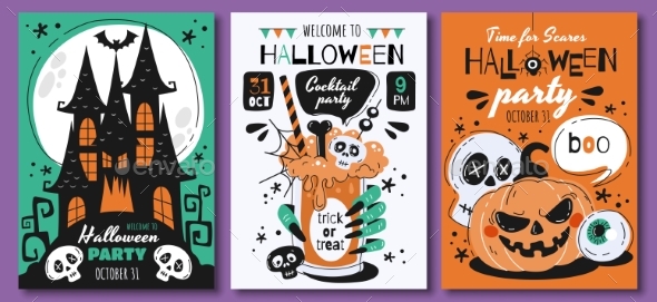 Triplet of Scary Halloween Poster Designs
