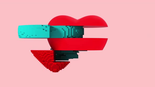 3d glitch of red digital heart