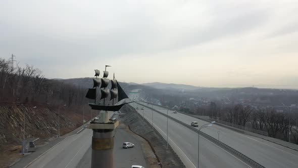 Drone View of the Main Road Entrance to Vladivostok