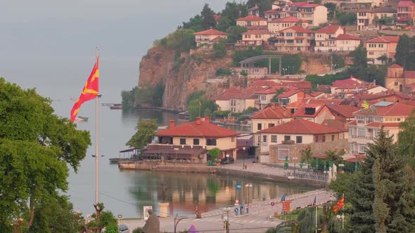 Ohrid Town on Lake Ohrid at Sunset in Northern Macedonia