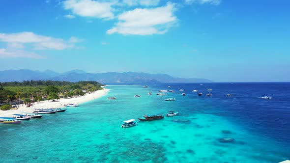 Aerial top down panorama of paradise shore beach break by blue sea and white sandy background of a d