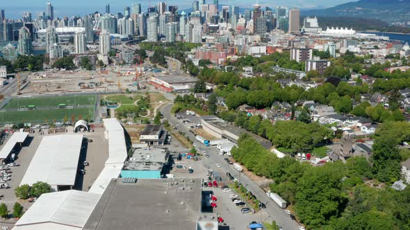 Downtown Vancouver With BC Place And Vancouver Lookout. View From Strathcona, East Vancouver, Canada