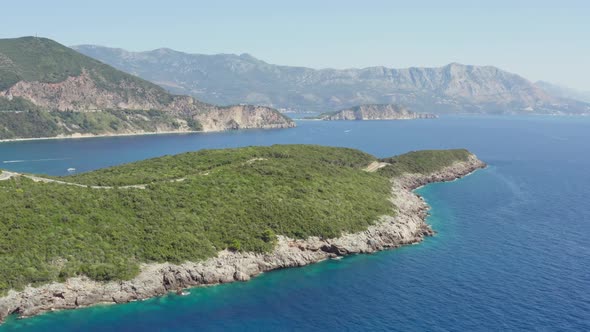 Aerial View Over Cape of Montenegro Near Budva