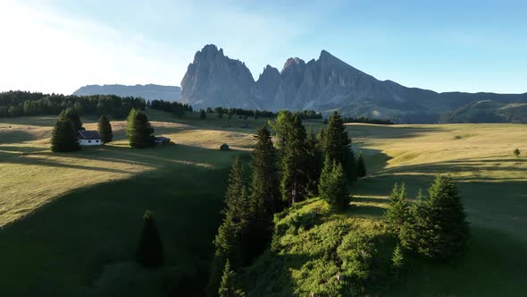 Sunrise on the Seiser Alm in the Dolomites mountains