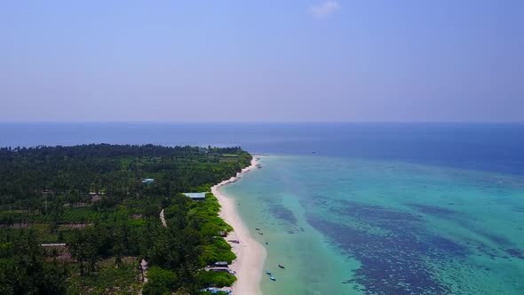 Aerial abstract of tourist beach time by clear lagoon and sand background