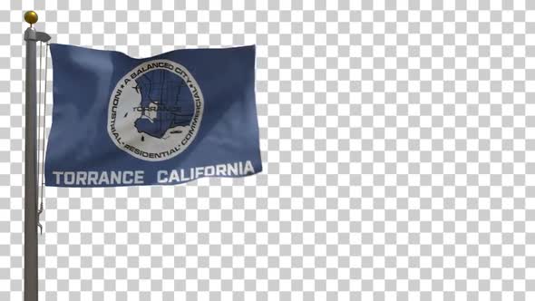 Torrance City Flag (California, USA) on Flagpole with Alpha Channel - 4K