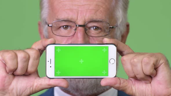 Handsome Senior Bearded Businessman Against Green Background