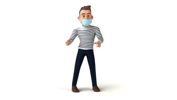 Fun 3D cartoon man dancing with a mask