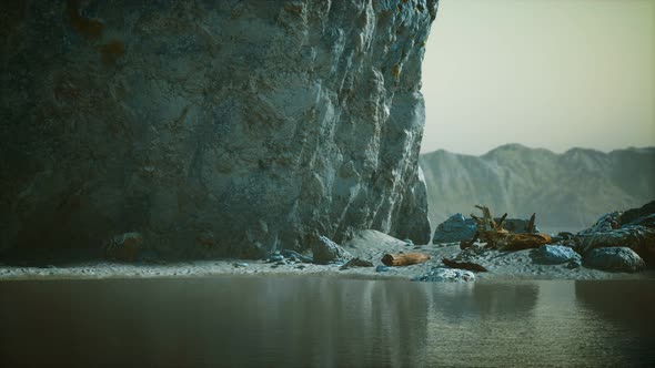 Seascape with White Rocky Cliffs in Sea Bay