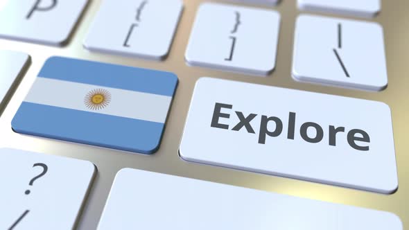 EXPLORE Word and National Flag of Argentina on the Buttons