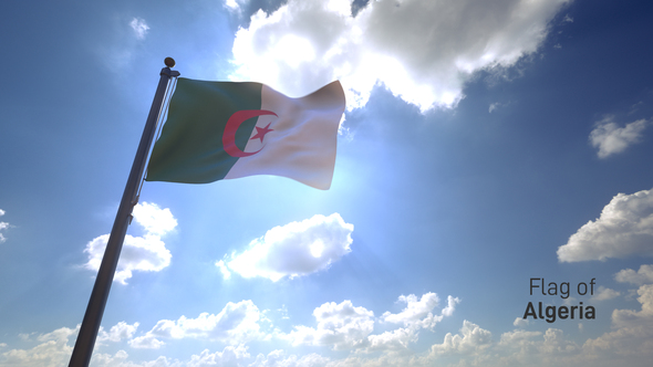 Algeria Flag on a Flagpole V4