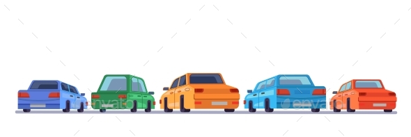Cars Rear Backs, Cartoon Vehicles Backside Parking