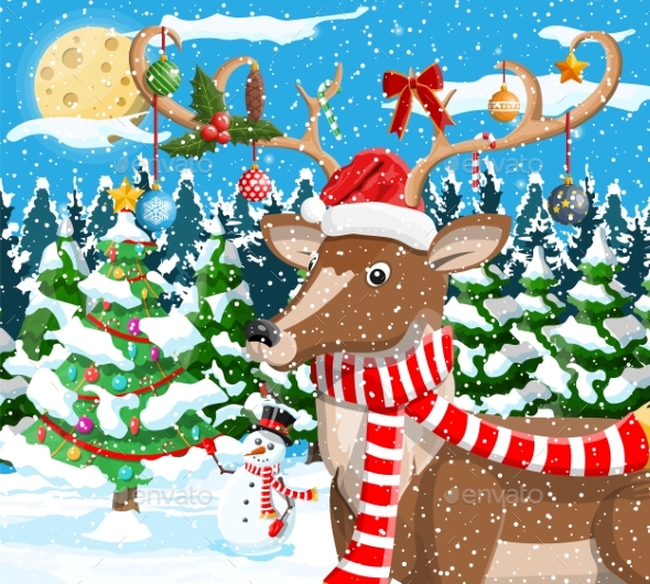 Christmas Background with Cute Deer