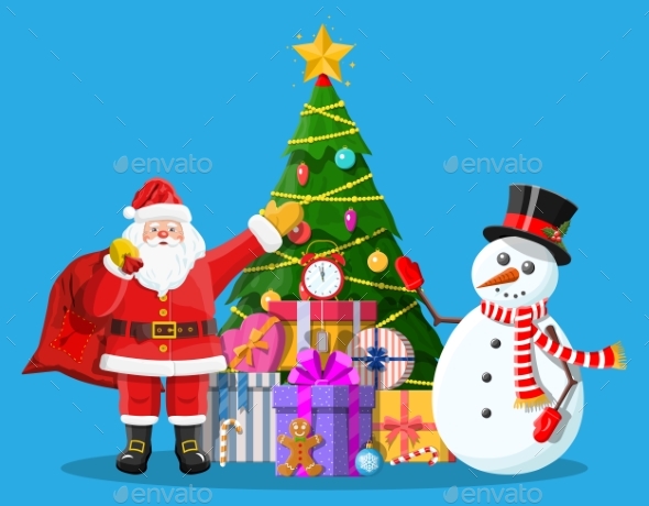 Christmas Tree Balls Gift Boxes Santa and Snowman
