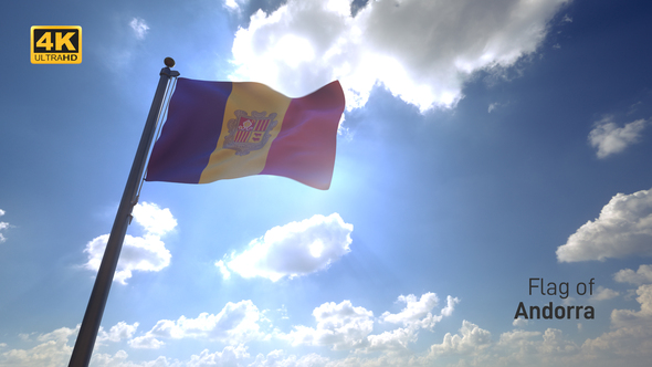 Andorra Flag on a Flagpole V4 - 4K