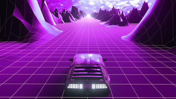 Retrowave 80s Style Scifi Car Background