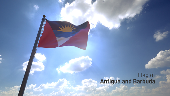 Antigua and Barbuda Flag on a Flagpole V4