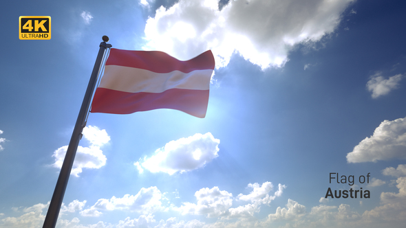 Austria Flag on a Flagpole V4 - 4K