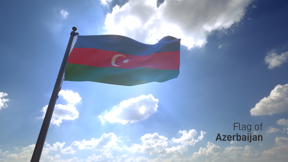 Azerbaijan Flag on a Flagpole V4