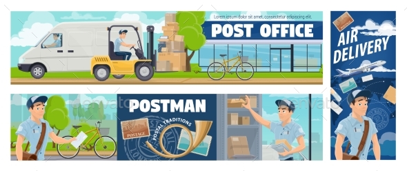 Post Office Mail Delivery, Postman Service Banners
