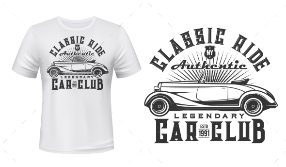 Vintage Car Club T-shirt Print Vector Mockup