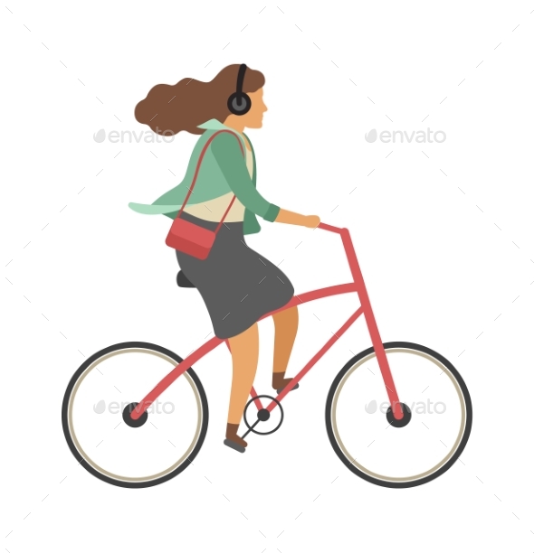 Woman Riding on Bicycle. Simple Character Cyclist